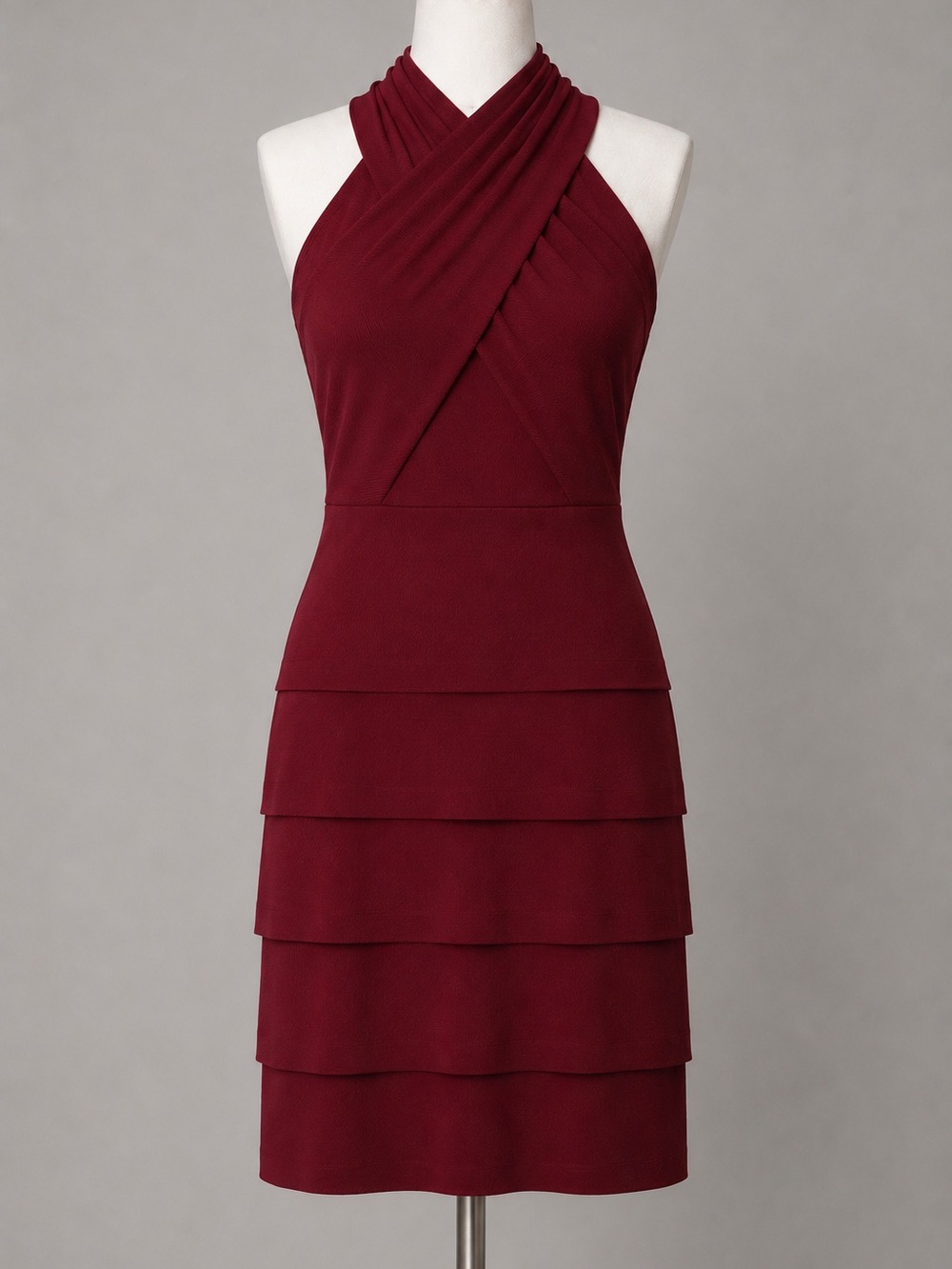 White House Black Market One-Shoulder Tiered Cocktail Dress in Burgundy